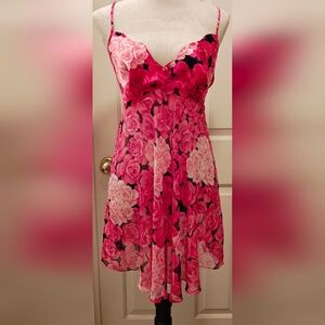 Y2K Private Luxuries Satin & Semi Sheer Lingerie Slip Dress w Scalloped Neckline